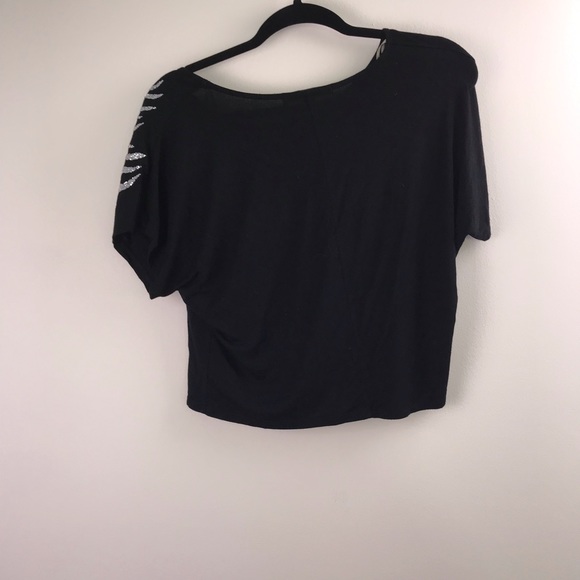 Forever 21 Rhinestone High Low Crop Top Black 260 - Picture 4 of 5